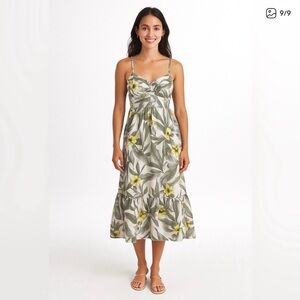 Banana Republic Factory Palm Floral Linen Midi Dress